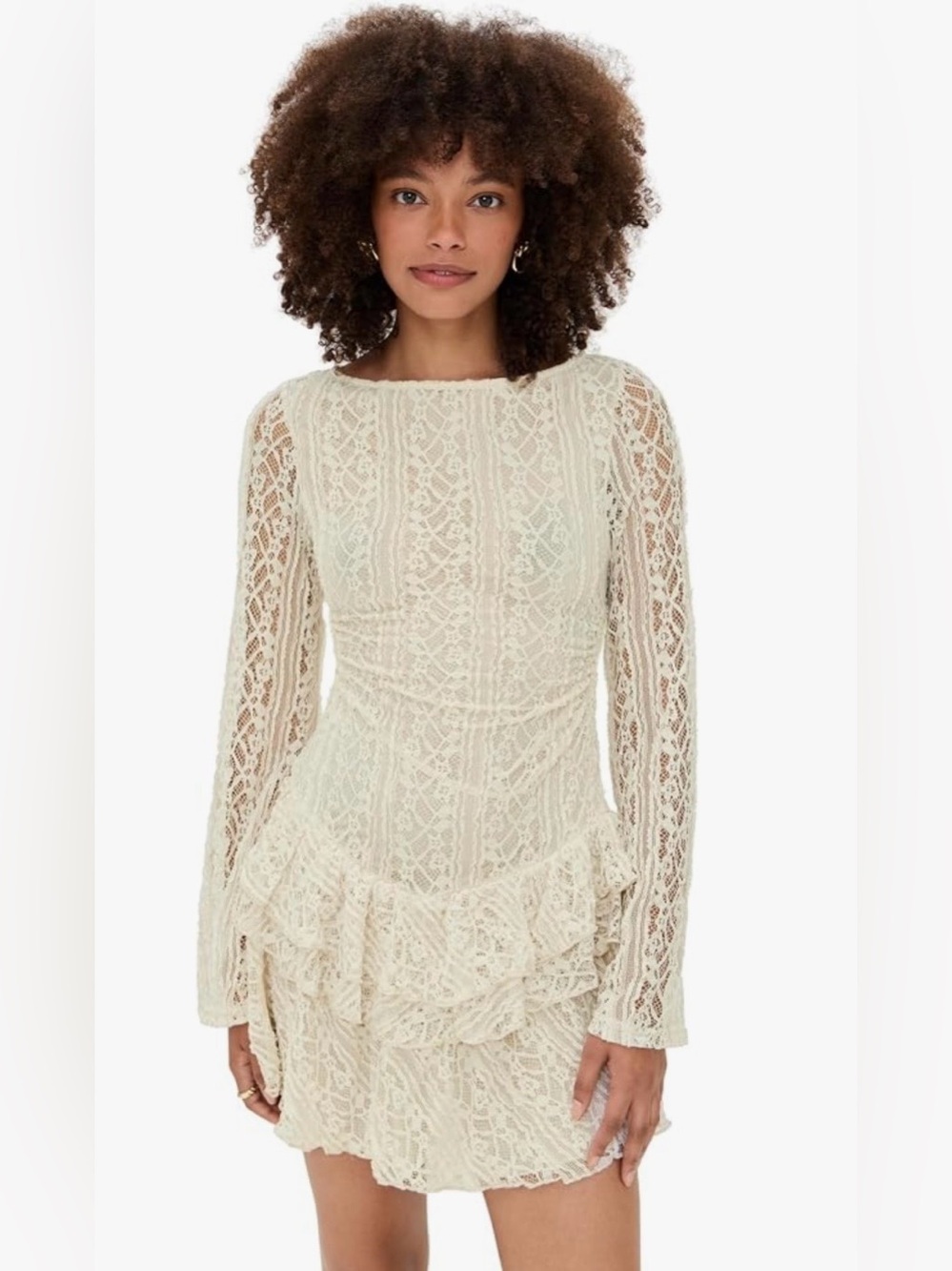 Free People Tabby Dress Ivory Lace Ruffle Mini Long Sleeves Feminine Romantic